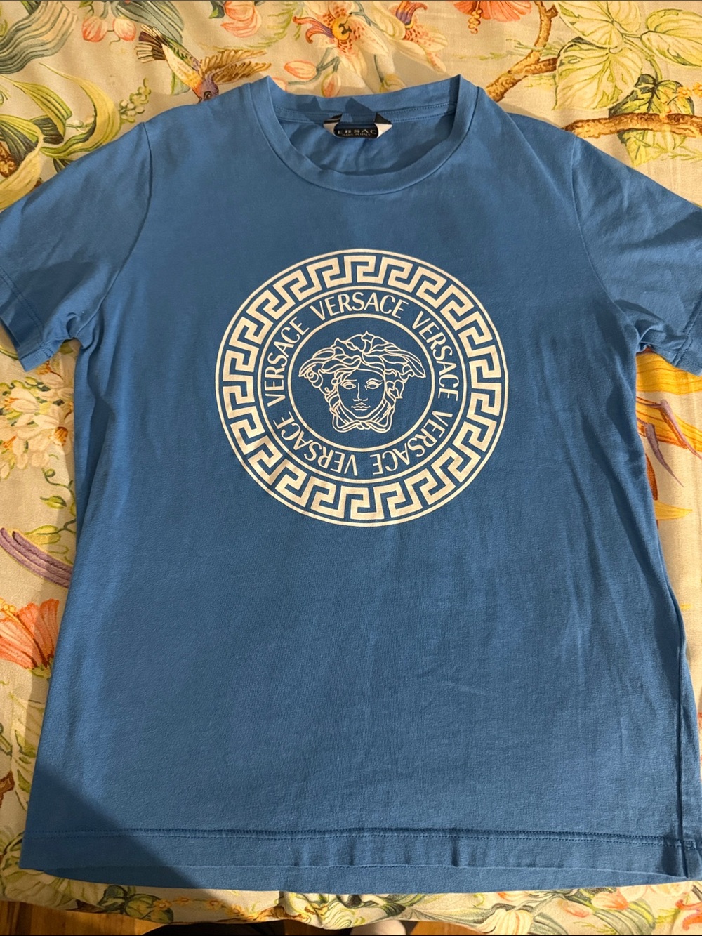 Versace Blue Crewneck T-Shirt with White Medusa Emblem